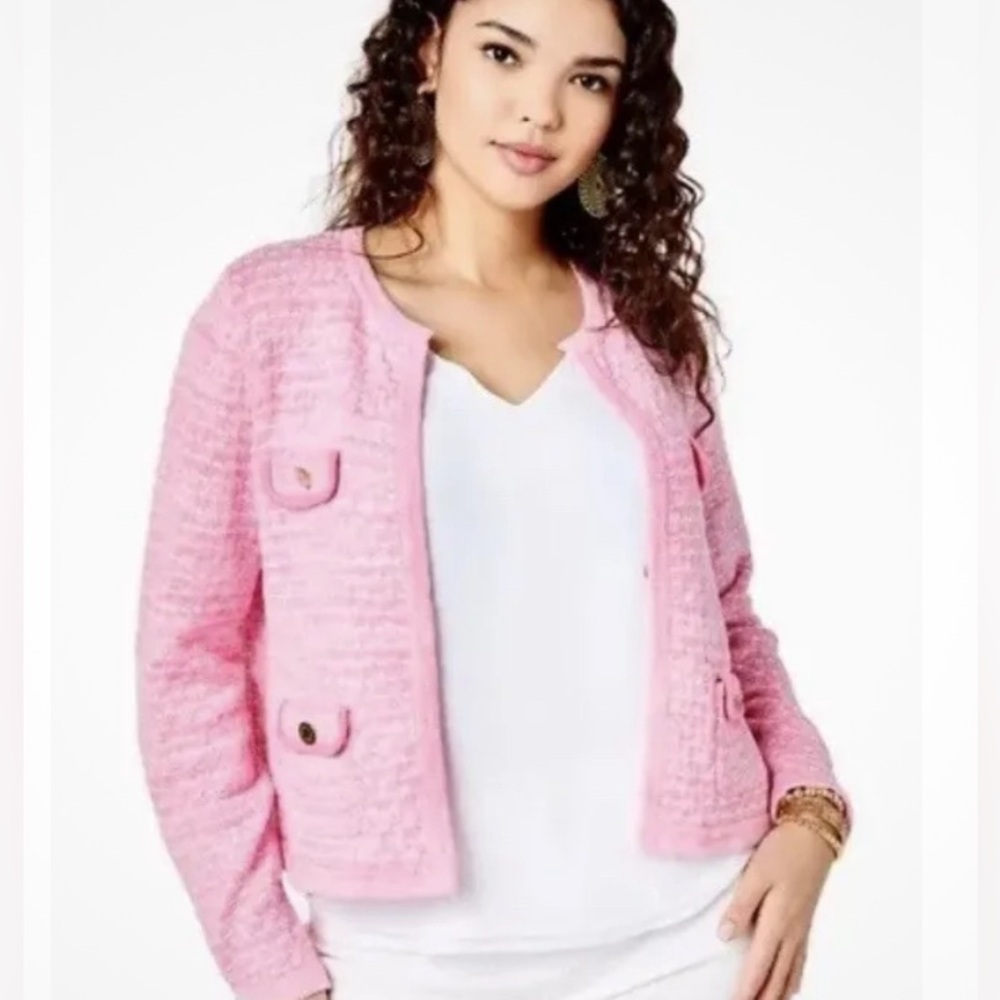 Lilly Pulitzer Pink Bouclé Open Cardigan Jacket